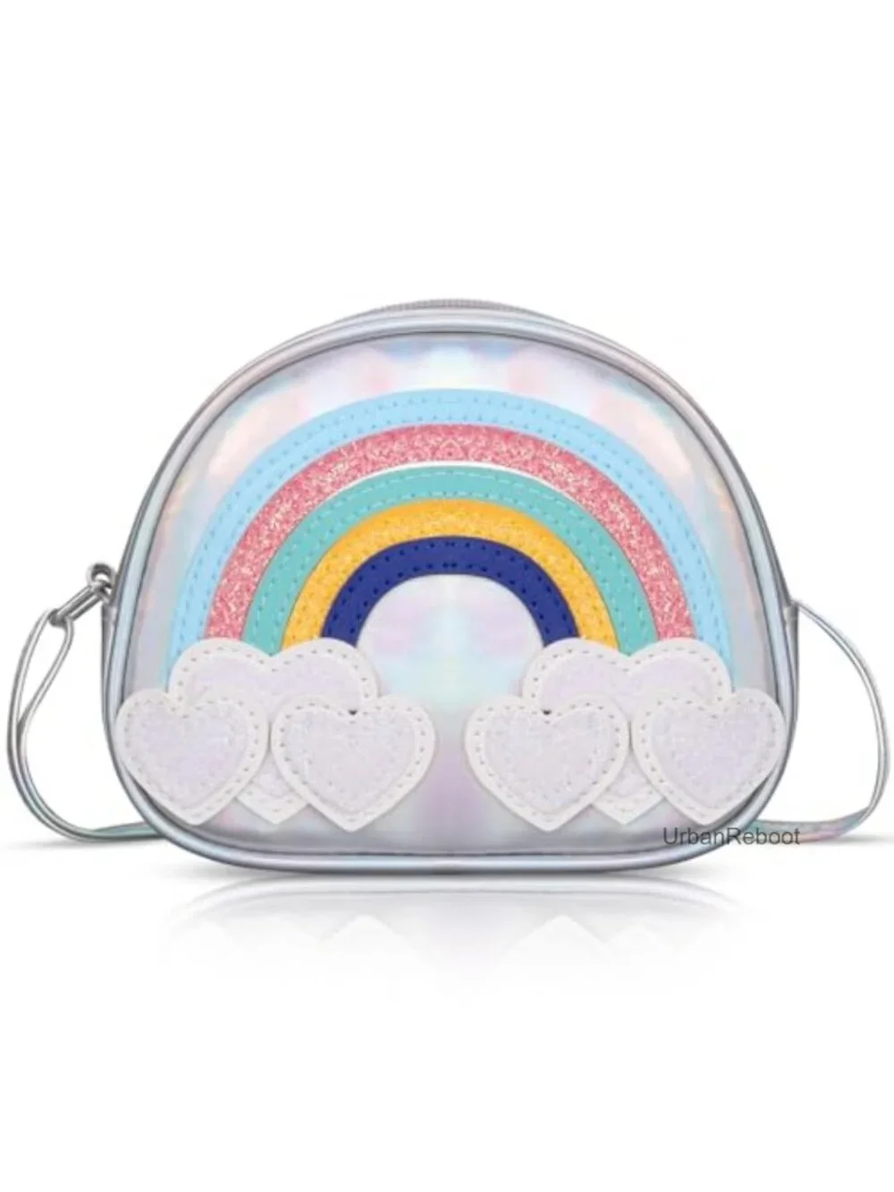 Girls Faux Leather Rainbow Crossbody Purse Adjustable Strap Small Bag
